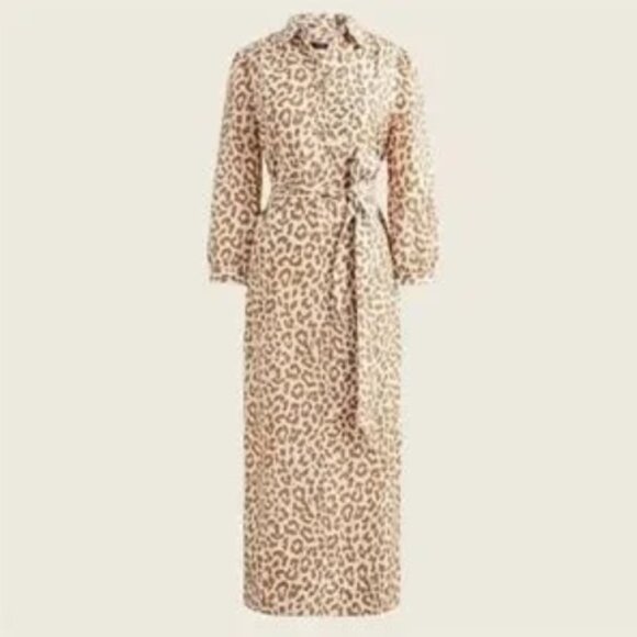 J.Crew Tie Waist Shirt Dress in Leopard Print - Size 0 - Picture 10 of 11